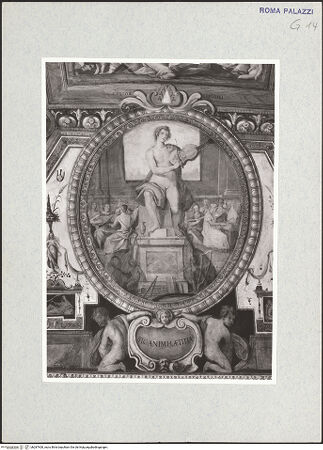 Vorderseite von Vasari, Giorgio [https://www.deutsche-digitale-bibliothek.de/content/lizenzen/rv-ez/] Personifikationen der Künste (Mitte) und Wissenschaften (Außenfelder)Gewölbefeld mit der Musica - , bh287400_recto. Foto.