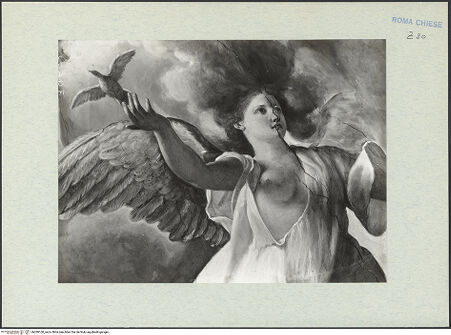 Vorderseite von ICCD [https://www.deutsche-digitale-bibliothek.de/content/lizenzen/rv-ez/] Apotheose der Theologie - Detail: Kopf der Allegorie mit zwei Tauben, bh289160_recto. Foto.