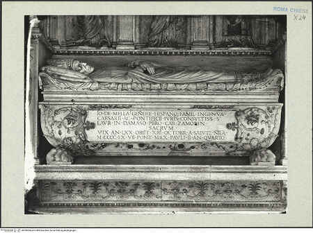 Vorderseite von ICCD [https://rightsstatements.org/page/CNE/1.0/] Grabmonument des Kardinals Juan de Melle (+1467)Sarkophag mit Liegefigur - Gesamtansicht, bh290814_recto. Foto.