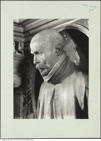 Vorderseite von ICCD [https://www.deutsche-digitale-bibliothek.de/content/lizenzen/rv-ez/] Grabmal des Pedro Foix de MontoyaBüste des Pedro Foix de Montoya - Nahaufnahme von rechts, bh290831_recto. Foto.