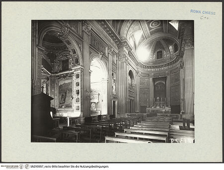 Vorderseite von ICCD [https://www.deutsche-digitale-bibliothek.de/content/lizenzen/rv-ez/] Santa Maria in Monserrato - Blick in den Chor mit den beiden letzten Kapellen links, bh290857_recto. Foto.