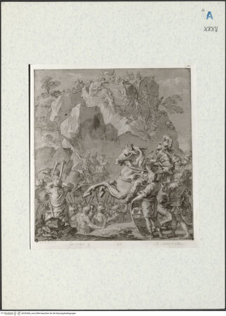 Vorderseite von Kupferstichkabinett Berlin SMB-PK [https://rightsstatements.org/page/CNE/1.0/] Alexander bei der Eroberung der Festung von Petra - , bh292066_recto. Foto.