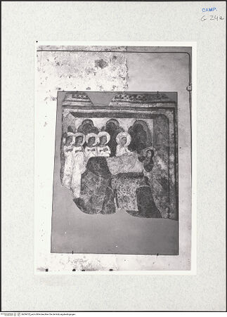 Vorderseite von Krüger, Jürgen [https://www.deutsche-digitale-bibliothek.de/content/lizenzen/rv-fz/] Szenen aus dem Leben der heiligen KlaraDie heilige Klara auf dem Sterbebett - Gesamtansicht, bh294722_recto. Foto: Krüger, Jürgen.