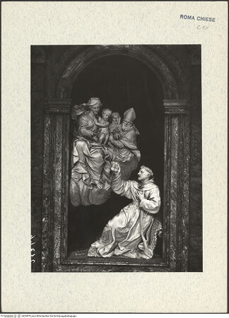 Vorderseite von ICCD (GFN) [https://www.deutsche-digitale-bibliothek.de/content/lizenzen/rv-ez/] Die Vision des Heiligen Nikolaus von Tolentino (Die Madonna und der hl. Augustinus bieten dem Heiligen Nikolaus von Tolentino auf seinem Krankenbett Brot zur Stärkung dar) - Altarrelief, bh294975_recto. Foto: Hutzel, Max.
