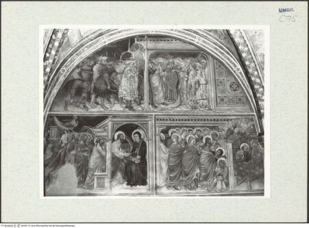 Vorderseite von Getty Research Institute [https://www.deutsche-digitale-bibliothek.de/content/lizenzen/rv-ez/] Szenen aus dem Leben Mariens - Eingangswand, Gesamtansicht der Freskenreste, bh296115_recto. Foto: Hutzel, Max.