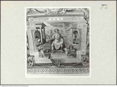 Vorderseite von Getty Research Institute [https://www.deutsche-digitale-bibliothek.de/content/lizenzen/rv-ez/] Deckendekoration mit allegorischen Figuren und PuttiNuptiae- Allegorie der Ehe - Gesamtansicht, bh296368_recto. Foto: Hutzel, Max.