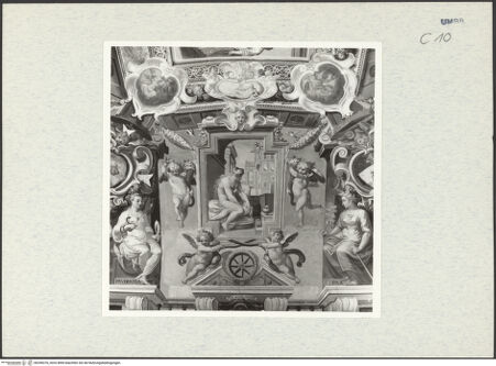 Vorderseite von Getty Research Institute [https://www.deutsche-digitale-bibliothek.de/content/lizenzen/rv-ez/] Szenen aus dem Alten Testament, Wappen und PersonifikationenDavid sieht vom Dach seines Palastes die badende Batsheba - Gesamtansicht, bh296376_recto. Foto: Hutzel, Max.