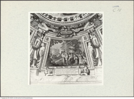 Vorderseite von Getty Research Institute? [https://www.deutsche-digitale-bibliothek.de/content/lizenzen/rv-ez/] llusionistische Deckenmalerei mit Szenen aus dem Leben heiliger Eremitinnen und PersonifikationenKönig Damon läßt den Priester Gerebernus und seine Tochter Dymphna töten - Gesamtansicht, bh296387_recto. Foto: Hutzel, Max.