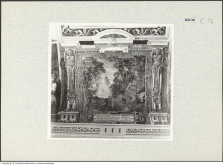 Vorderseite von Getty Research Institute [https://www.deutsche-digitale-bibliothek.de/content/lizenzen/rv-ez/] Dekorationsprogramm mit Personifikationen, Wappen und Landschaften mit heiligen EremitenDer heilige Hieronymus als Büßer - Gesamtansicht, bh296393_recto. Foto: Hutzel, Max.