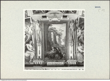 Vorderseite von Getty Research Institute [https://www.deutsche-digitale-bibliothek.de/content/lizenzen/rv-ez/] Dekorationsprogramm mit Personifikationen, Wappen und Landschaften mit heiligen EremitenDie Versuchung des heiligen Antonius Abbas - Gesamtansicht, bh296396_recto. Foto: Hutzel, Max.