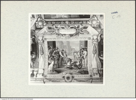 Vorderseite von Getty Research Institute [https://www.deutsche-digitale-bibliothek.de/content/lizenzen/rv-ez/] Dekorationsprogramm mit Personifikationen und Szenen aus der Geschichte DanielsDaniel füttert den Drachen - Gesamtansicht, bh296404_recto. Foto: Hutzel, Max.