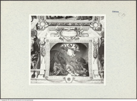 Vorderseite von Getty Research Institute [https://www.deutsche-digitale-bibliothek.de/content/lizenzen/rv-ez/] Dekorationsprogramm mit Personifikationen und Szenen aus der Geschichte DanielsDaniel in der Löwengrube - Gesamtansicht, bh296406_recto. Foto: Hutzel, Max.