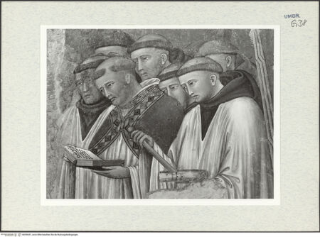 Vorderseite von Todini, Filippo [https://www.deutsche-digitale-bibliothek.de/content/lizenzen/rv-ez/] Szenen aus dem Leben des heiligen Franz von Assisi und HeiligeTod des heiligen Franz von Assisi - Zelebrierende Mönche, Detail, bh296631_recto. Foto.