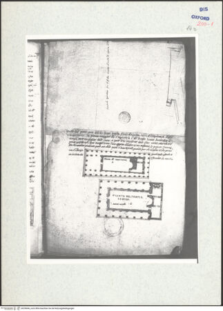 Vorderseite von Bibliotheca Hertziana [https://www.deutsche-digitale-bibliothek.de/content/lizenzen/rv-ez/] Ms. Canon. Ital. 138: Pirro Ligorio, Libri delle AntichitàGrundriss des Castor und Pollux-Tempel sowie zweier weiterer Tempel vom Forum Holitorium - 14 r, bh296846_recto. Foto.
