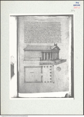Vorderseite von Bibliotheca Hertziana [https://www.deutsche-digitale-bibliothek.de/content/lizenzen/rv-ez/] Ms. Canon. Ital. 138: Pirro Ligorio, Libri delle AntichitàTextseiten mit Zeichnung des Statio Annonae und des Tempels des Antoninus und der Faustina - 28 r, bh296984_recto. Foto.