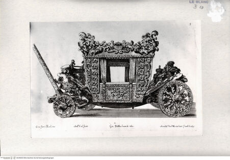 Vorderseite von ICCD [http://creativecommons.org/publicdomain/mark/1.0/] J. M. Wright, Ragguaglio della solenne comparsa, fatta in Roma ... dall'illustrissimo, et eccellentissimo Signor Conte di Castlemaine ... Roma 1687Kutsche des Lord Castlemaine (Taf. 3) - , bh298283. Foto.