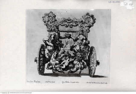 Vorderseite von ICCD [http://creativecommons.org/publicdomain/mark/1.0/] J. M. Wright, Ragguaglio della solenne comparsa, fatta in Roma ... dall'illustrissimo, et eccellentissimo Signor Conte di Castlemaine ... Roma 1687Rückansicht der Kutsche des Lord Castlemaine (Taf. 4) - , bh298284. Foto.