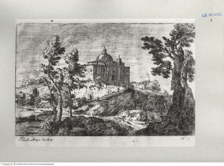Vorderseite von ICCD [http://creativecommons.org/publicdomain/mark/1.0/] Landschaft (Bl 3 aus der Serie "Varie vedute inventate ed intagliate da P. Anesi Rom. Dedicate all'Emo, e Rmo Prenc. Il sig. Cardinale Gioseppe Renato Imperiali. Anno 1725"?) - , bh298320. Foto.