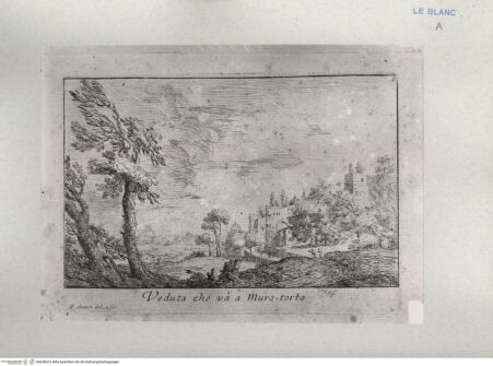 Vorderseite von ICCD [http://creativecommons.org/publicdomain/mark/1.0/] "Veduta che va a Muro Torto" (Blatt 5 aus der Serie "Varie vedute inventate ed intagliate da P. Anesi Rom.Dedicate All'Emo, e Rmo Prenc Il Sig. Cardinale Gioseppe Renato Imperiali. Anno 1725"?) - , bh298323. Foto.