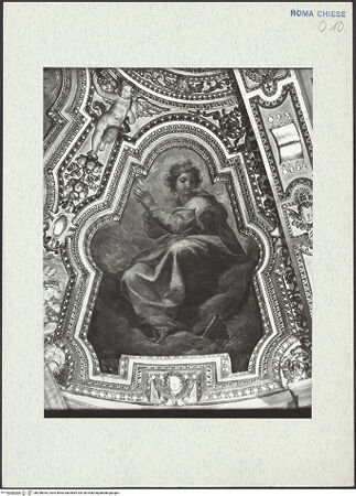 Vorderseite von ICCD [https://www.deutsche-digitale-bibliothek.de/content/lizenzen/rv-ez/] Gewölbe- und ArkadenbogendekorationGewölbedekoration mit Darstellungen der Heiligen Agnes, Katharina, Cäcilia, allegorischen Stuckfiguren und GottvaterDie heilige Cäcilia - , bh298354_recto. Foto.