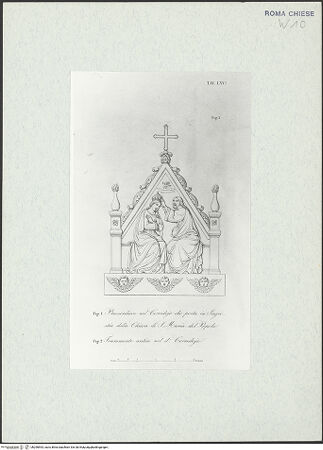Vorderseite von Bibliotheca Hertziana [https://www.deutsche-digitale-bibliothek.de/content/lizenzen/rv-fz/] Relief mit der Krönung Mariens in Santa Maria del Popolo (Taf. LXVI aus  G. Fontana, "Raccolta delle migliori chiese di Roma e suburbane espresse in tavole disegnate ed incise da G. Fontana", vol.III, Rom 1838) - , bh298593_recto. Foto.