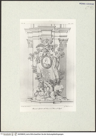 Vorderseite von Bibliotheca Hertziana [https://www.deutsche-digitale-bibliothek.de/content/lizenzen/rv-fz/] Das Grabmal der Maria Flaminia Chigi Odescalchi in Santa Maria del Popolo (Taf. LXIV aus G. Fontana, "Raccolta delle migliori chiese di Roma e suburbane espresse in tavole disegnate ed incise da G. Fontana", vol.III, Rom 1838) - , bh298602_recto. Foto.