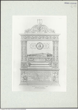 Vorderseite von Bibliotheca Hertziana [https://www.deutsche-digitale-bibliothek.de/content/lizenzen/rv-fz/] Ehemaliger Hochaltar in Santa Maria del Popolo (Taf. LXVII aus G. Fontana, "Raccolta delle migliori chiese di Roma e suburbane espresse in tavole disegnate ed incise da G. Fontana", vol.III, Rom 1838) - , bh298603_recto. Foto.