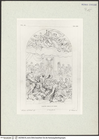 Vorderseite von Bibliotheca Hertziana [https://www.deutsche-digitale-bibliothek.de/content/lizenzen/rv-fz/] Altarbild mit der Geburt Mariens in der Cappella Chigi in Santa Maria del Popolo (Taf. LXII aus G. Fontana, "Raccolta delle migliori chiese di Roma e suburbane espresse in tavole disegnate ed incise da G. Fontana", vol.III, Rom 1838) - , bh298618_recto. Foto.