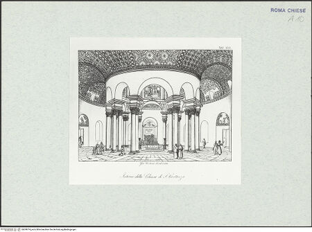 Vorderseite von Bibliotheca Hertziana [https://www.deutsche-digitale-bibliothek.de/content/lizenzen/rv-fz/] Inneres von Santa Costanza (Taf. XVI aus G. Fontana, "Raccolta delle migliori chiese di Roma e suburbane espresse in tavole disegnate ed incise da G. Fontana", vol.III, Rom 1838) - , bh298714_recto. Foto.