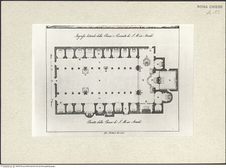 Vorderseite von Bibliotheca Hertziana [https://www.deutsche-digitale-bibliothek.de/content/lizenzen/rv-fz/] Raccolta delle migliori chiese di Roma e suburbane seguita da una raccolta di musaici della primitiva epoca. 2. ed. riv.. 1889; Band 2"Pianta della Chiesa di S. M. in Aracoeli" - , bh298732_recto. Foto.