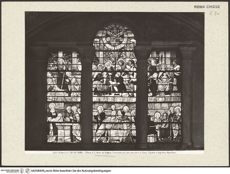 Vorderseite von Alinari [https://www.deutsche-digitale-bibliothek.de/content/lizenzen/rv-ez/] Glasmalereien im Chor von Santa Maria del PopoloSzenen aus der Kindheit und Jugend Jesu - , bh298849_recto. Foto.