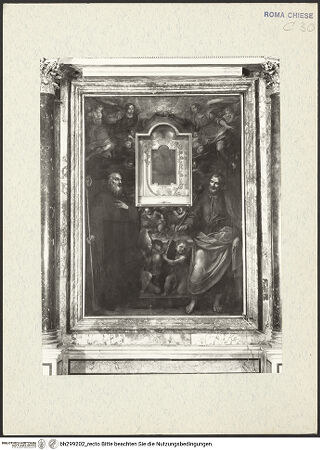 Vorderseite von ICCD (GFN) [https://www.deutsche-digitale-bibliothek.de/content/lizenzen/rv-ez/] Madonna, die Heiligen Benedikt und Joseph sowie Engel - Gesamtansicht, bh299202_recto. Foto.