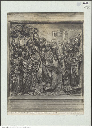 Vorderseite von Alinari [https://www.deutsche-digitale-bibliothek.de/content/lizenzen/rv-ez/] TaufbrunnenSzenen aus dem Leben des Zacharias und Johannes des TäufersPredigt des Täufers - Gesamtansicht, bh300011_recto. Foto.