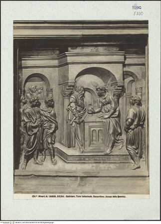 Vorderseite von Alinari [https://www.deutsche-digitale-bibliothek.de/content/lizenzen/rv-ez/] TaufbrunnenSzenen aus dem Leben des Zacharias und Johannes des TäufersVerkündigung der Geburt Johannes des Täufers an Zacharias - Gesamtansicht, bh300012_recto. Foto.