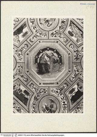 Vorderseite von Arte Fotografica [https://www.deutsche-digitale-bibliothek.de/content/lizenzen/rv-ez/] Krönung Mariä umgeben von Evangelisten, Sibyllen und KirchenväternKrönung Mariä - Gesamtansicht, bh301178_recto. Foto.