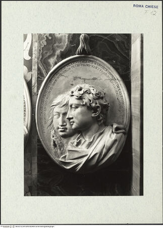 Vorderseite von ICCD [https://rightsstatements.org/page/CNE/1.0/] KapellenaussstattungMedaillon mit Büsten des Petrus und Serronus Spada - , bh302270_recto. Foto.