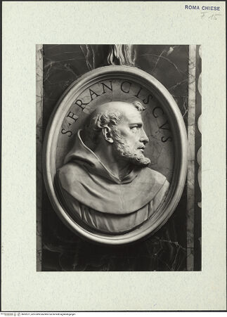 Vorderseite von ICCD [https://rightsstatements.org/page/CNE/1.0/] KapellenaussstattungMedaillon mit Büste des heiligen Franziskus - , bh302271_recto. Foto.