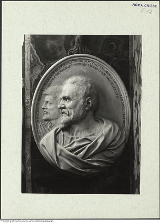 Vorderseite von ICCD [https://rightsstatements.org/page/CNE/1.0/] KapellenaussstattungMedaillon mit den Büsten das Amadorus und Aleranus Spada - , bh302280_recto. Foto.