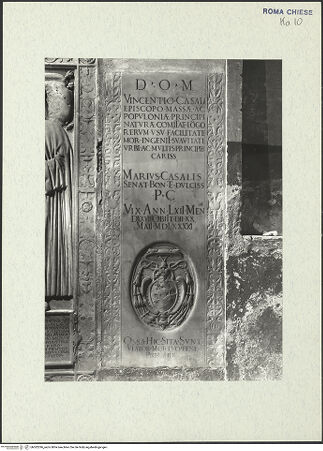 Vorderseite von ICCD [https://www.deutsche-digitale-bibliothek.de/content/lizenzen/rv-ez/] Grabplatte des Bischofs Vincenzio Casali - , bh302296_recto. Foto.