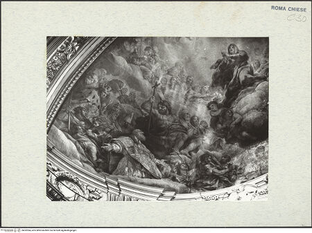 Vorderseite von Bibliotheca Hertziana [https://www.deutsche-digitale-bibliothek.de/content/lizenzen/rv-fz/] Himmelfahrt und Krönung Mariens, begleitet von Engeln und Heiligen - Detail: linke Hälfte, bh302384_recto. Foto.