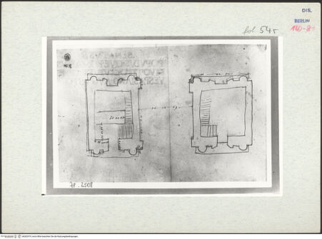 Vorderseite von Bibliotheca Hertziana [https://www.deutsche-digitale-bibliothek.de/content/lizenzen/rv-ez/] Codex Destailleur DTitus-Bogen: Grundriss - , bh302419_recto. Foto.