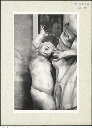 Vorderseite von Bibliotheca Hertziana [https://www.deutsche-digitale-bibliothek.de/content/lizenzen/rv-fz/] Grabmal von Papst Urban VIII.Caritas - Detail des weinenden Kindes, bh303760_recto. Foto: Wiedenhoeft, Ron.