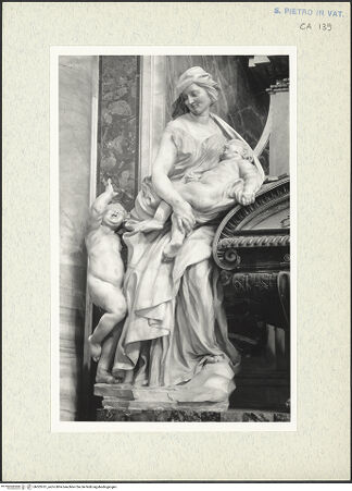 Vorderseite von Bibliotheca Hertziana [https://www.deutsche-digitale-bibliothek.de/content/lizenzen/rv-fz/] Grabmal von Papst Urban VIII.Caritas - Gesamtansicht der Figurengruppe, bh303761_recto. Foto: Wiedenhoeft, Ron.