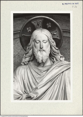 Vorderseite von Bibliotheca Hertziana [https://www.deutsche-digitale-bibliothek.de/content/lizenzen/rv-fz/] Grabmal von Papst Pius VIII. Albani - Christus, Detail: Frontalansicht, bh303805_recto. Foto: Wiedenhoeft, Ron.
