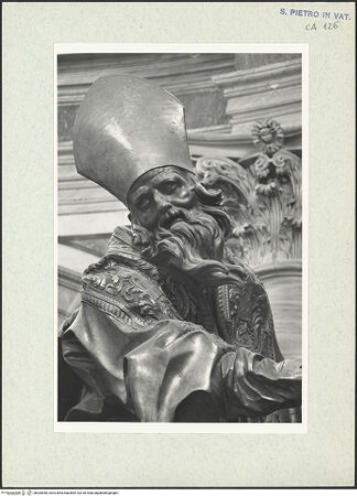 Vorderseite von Bibliotheca Hertziana [https://www.deutsche-digitale-bibliothek.de/content/lizenzen/rv-fz/] Cathedra PetriKirchenväterDer heilige Ambrosius - Detailansicht: Ambrosius, bh305360_recto. Foto: Wiedenhoeft, Ron.