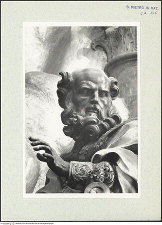 Vorderseite von Bibliotheca Hertziana [https://www.deutsche-digitale-bibliothek.de/content/lizenzen/rv-fz/] Cathedra PetriKirchenväterDer heilige Johannes Chrysostomos - Detailansicht: Johannes Chrysostomos, bh305365_recto. Foto: Wiedenhoeft, Ron.