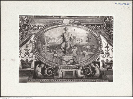 Vorderseite von Vasari, Giorgio [https://www.deutsche-digitale-bibliothek.de/content/lizenzen/rv-ez/] Personifikationen der Künste (Mitte) und Wissenschaften (Außenfelder)Gewölbefeld mit der Militia - , bh305404_recto. Foto.