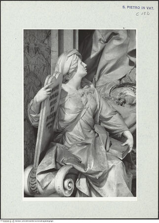 Vorderseite von Bibliotheca Hertziana [https://www.deutsche-digitale-bibliothek.de/content/lizenzen/rv-fz/] Grabmonument Papst Gregor XIII.Religio - seitliche Ansicht, Ausschnitt, bh305601_recto. Foto: Wiedenhoeft, Ron.