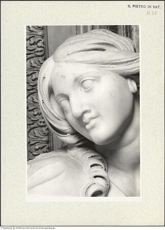 Vorderseite von Bibliotheca Hertziana [https://www.deutsche-digitale-bibliothek.de/content/lizenzen/rv-fz/] Grabmal von Papst Alexander VII. ChigiPrudentia - Detail, Gesicht der Prudentia, bh305644_recto. Foto: Wiedenhoeft, Ron.