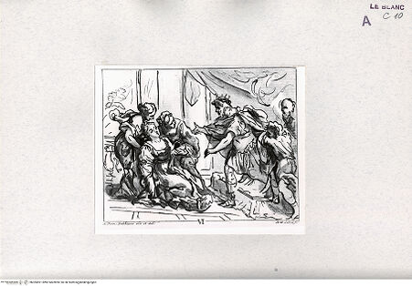 Vorderseite von Bibliotheca Hertziana [http://creativecommons.org/publicdomain/mark/1.0/] Raccolta Di Cento Pensieri Diversi Di Anton Domenico Gabbiani Pittor Fiorentino; In Firenze : Nella Stamperia Moückiana,  1762Esther vor Ahasver (Bl. VI) - (aus "Raccolta"), bh305891. Foto.